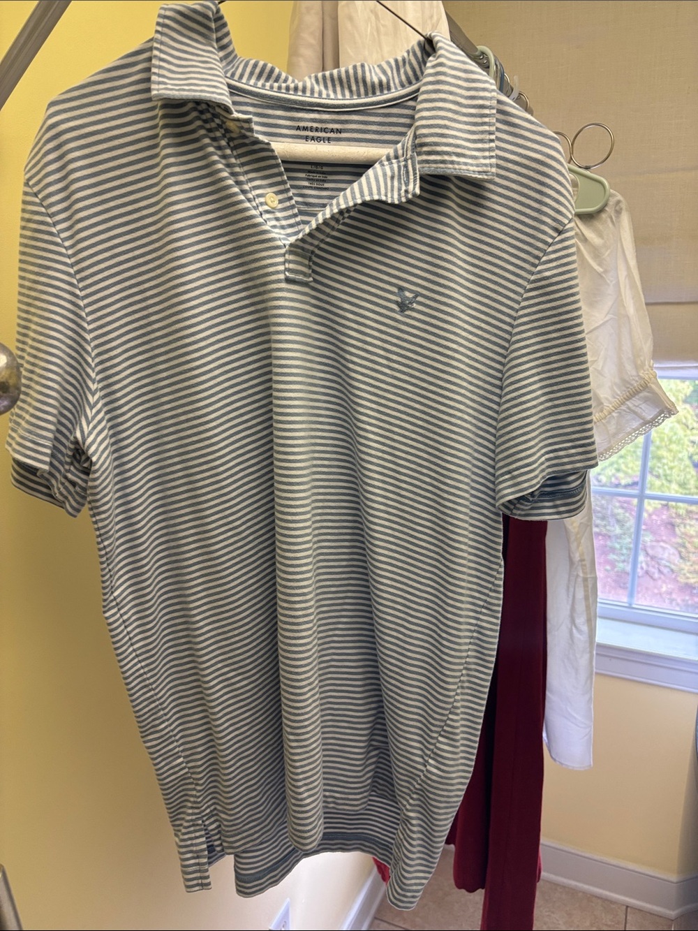 American Eagle Outfitters Men's Light Blue & White Striped Polo